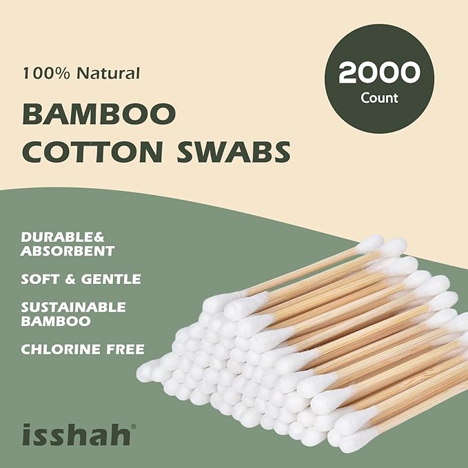 Isshah Natural Bamboo Cotton Swabs - Double Tips - 2000 Count