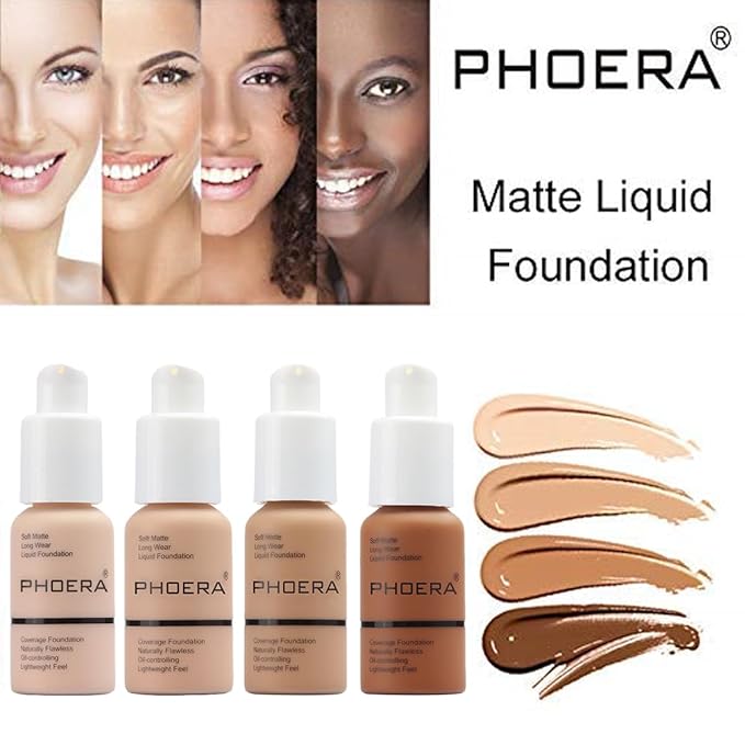 PHOERA Foundation, Soft Matte Liquid Foundation, 102 Nude, 30ml, 2 Pack