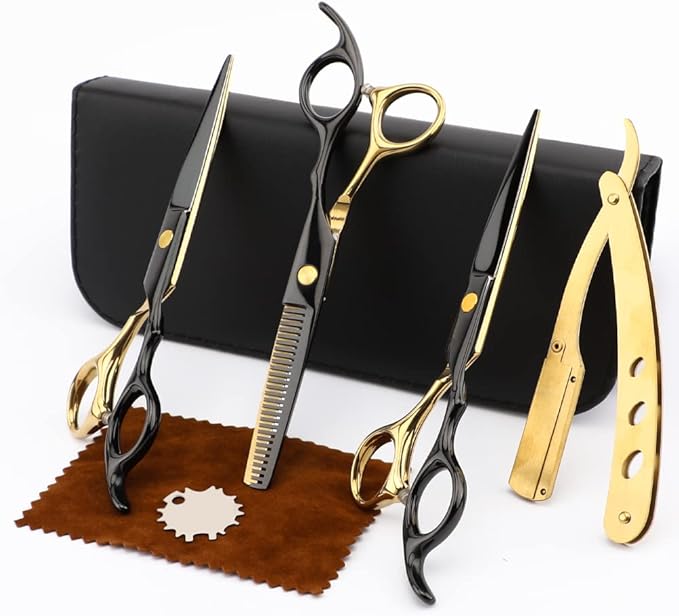 Dozmux 6.7inch Black Gold Hairdressing Hair Cutting Scissors Set