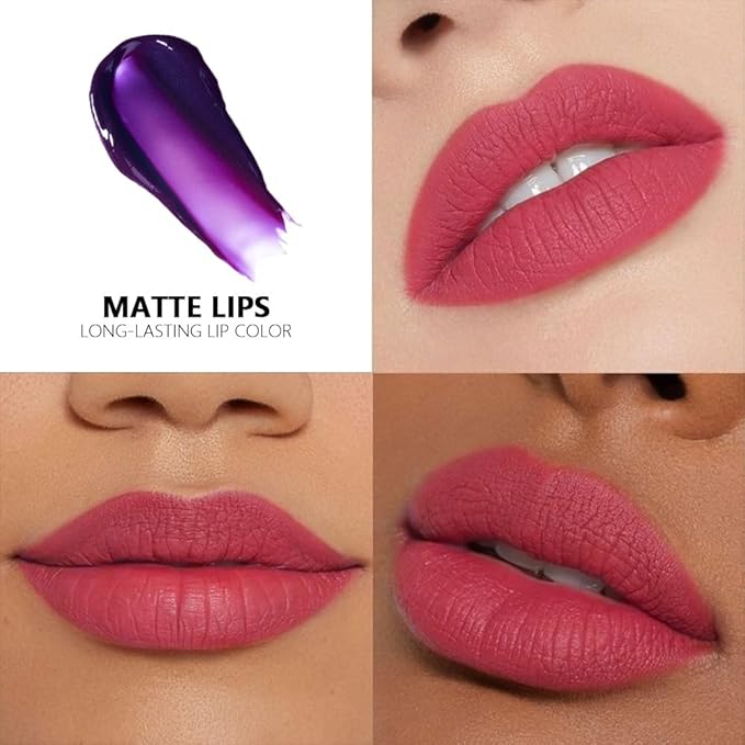 IATMOMOD Matte Liquid Lip Stain Peel Off Lip liner Tattoo with Tweezer, Red Liquid Lipstick Lipstain Long Lasting Waterproof for Women, Highly Pigmented Not Faded Smudge-proof Easy to Apply, 03
