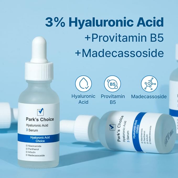 Hyaluronic Acid Serum for Dry Skin | Deep Hydration Serum with Hyaluronic Acid 3% + Niacinamide + Madecassoside | Plumping & Moisture Barrier Care Facial Serum | Korean Skincare | Park’s Choice