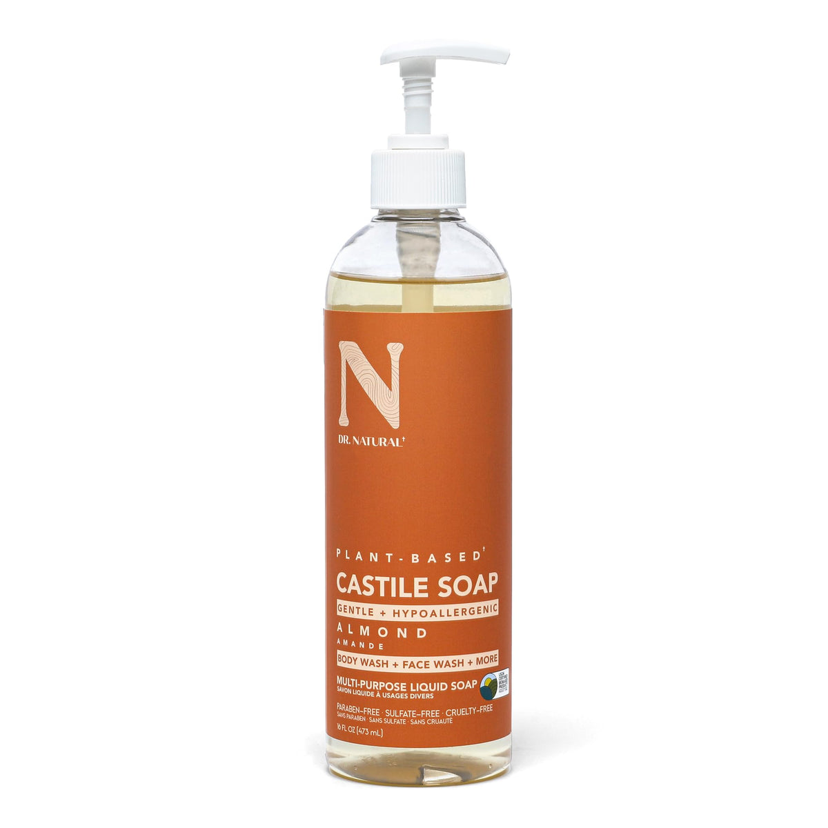 Dr. Natural Castile Liquid Soap - Multi-Use Body Wash, Shampoo and Face Wash - Hydrating Body Soap for Skin, Hair, Pets and Home - Eucalyptus - 32 oz