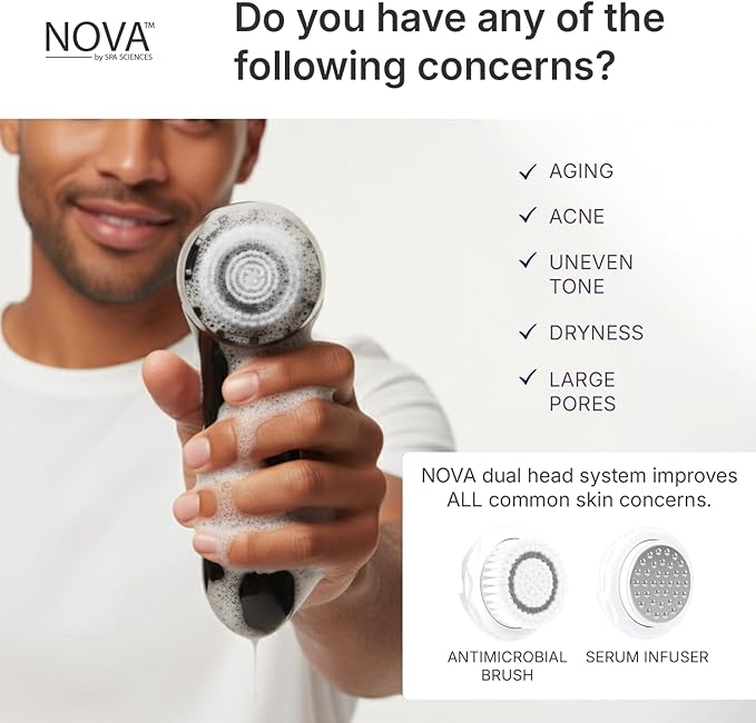 Spa Sciences NOVA - Sonic Cleansing Face Brush & Infusion System - Black