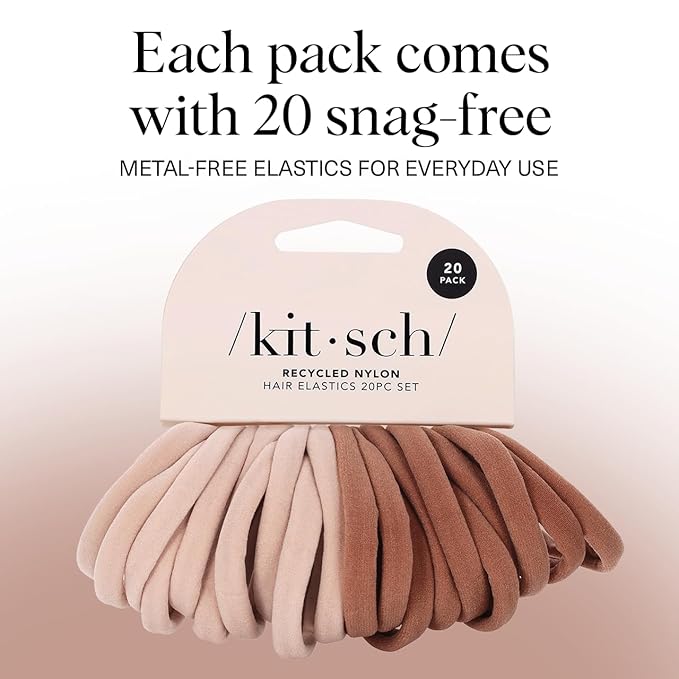 Kitsch Elastic Hair Ties No Damage | Stretchable Hair Bands - Blush 20pcs