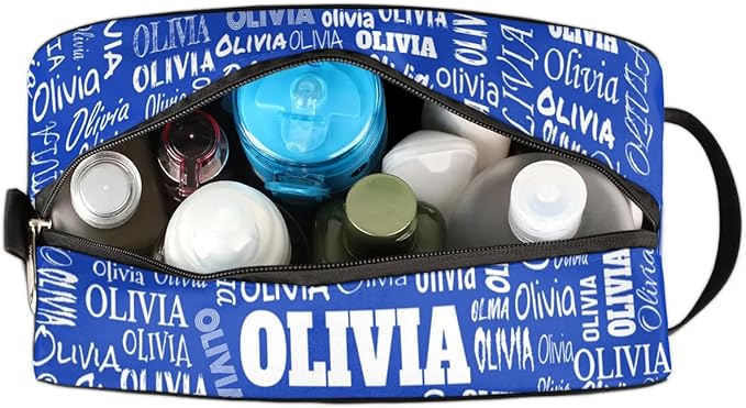 KFNHN Personalized Name Makeup Bag, Custom Women Cosmetic Bag Royal Blue