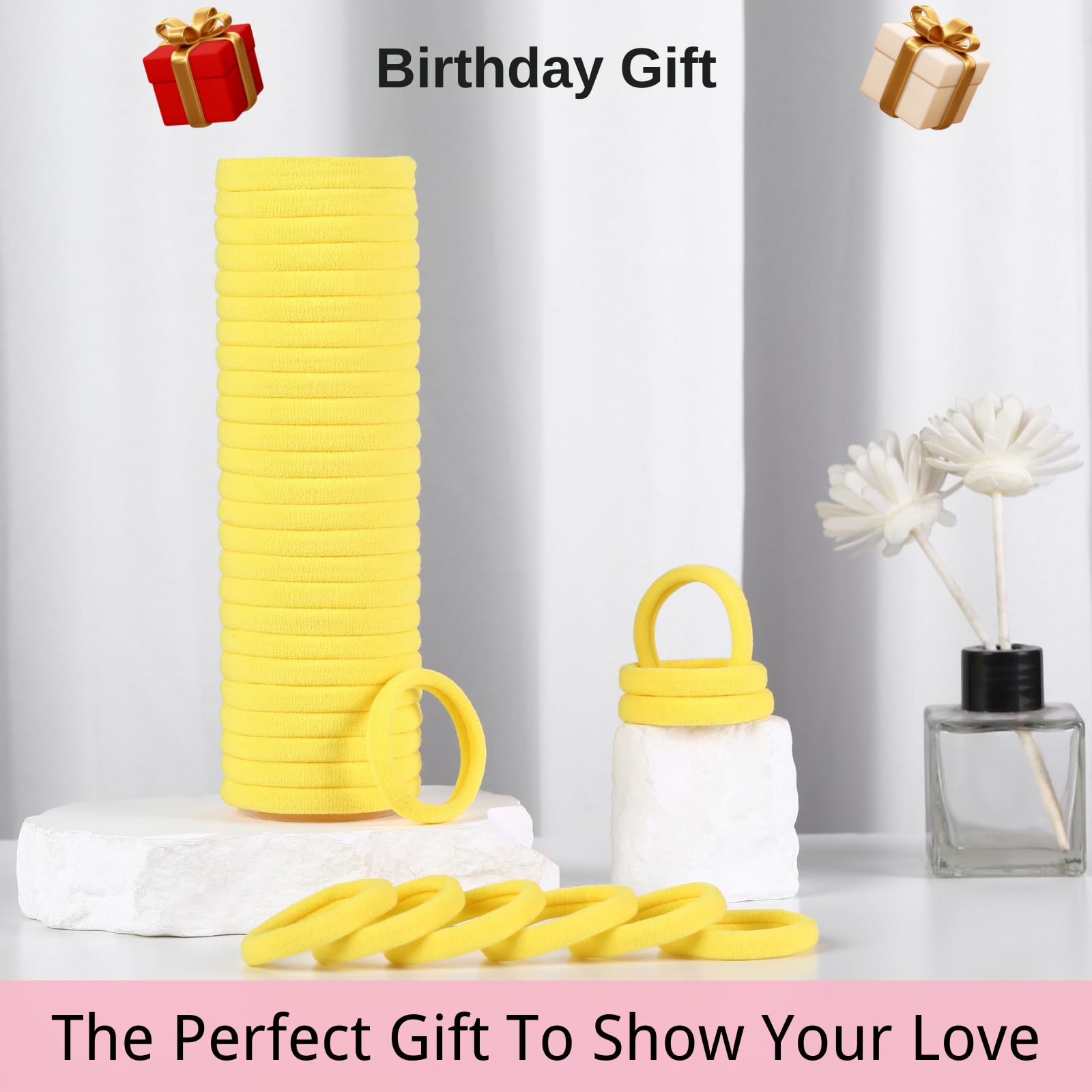 LuSeren 120 Pcs Yellow Hair Ties for Women, No Damage Soft Seamless Nylon Hair Elastics for Thick Hair, Ponytail Holders, Solid Yellow Hair Accessories