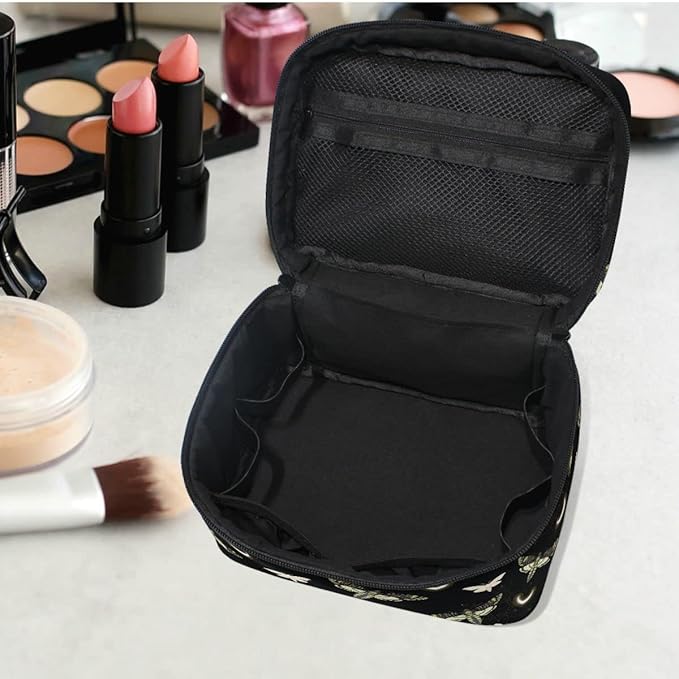 MNSRUU Goth Makeup Bag Black, Gothic Moth Butterfly Makeup Organizer Bags Toiletry Bag Box Travel Cosmetic Bag Make Up Train Case for Women Teen Girl Ladies