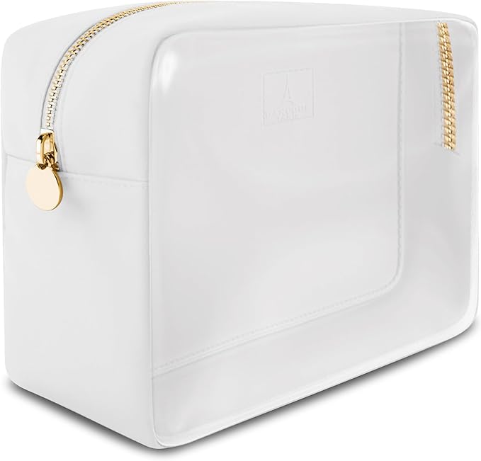 DANCOUR Clear Large Makeup Bag Travel Cosmetic Pouch TSA-Approved Transparent Toiletry Organizer Storage Case (White)
