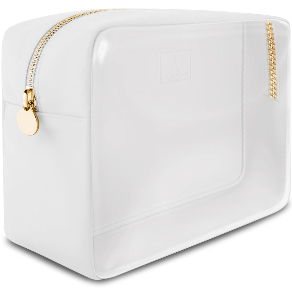 DANCOUR Clear Large Makeup Bag Travel Cosmetic Pouch TSA-Approved Transparent Toiletry Organizer Storage Case (White)
