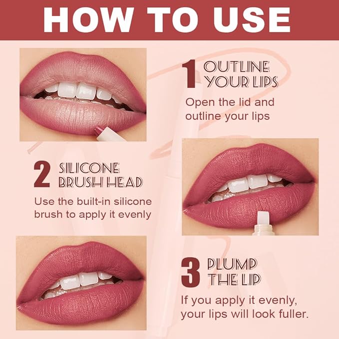 QIDSTERS Plump Matte Crayon Lip Liner Pencil, Neutral Pink Lipstick Lip Liners for Women, 24 Hour Long-Lasting Lip Gloss Makeup, With Silicone Smudger for Define Contours & Sculpting Lip, 02