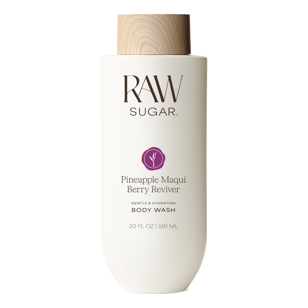 RAW SUGAR Pineapple Maqui Berry Reviver Gentle & Hydrating Body Wash, 20 Fl Oz (Pack of 1), Moisturizing & Smoothing Bath & Shower Gel, Vegan, Formulated without SLS/SLES & Parabens