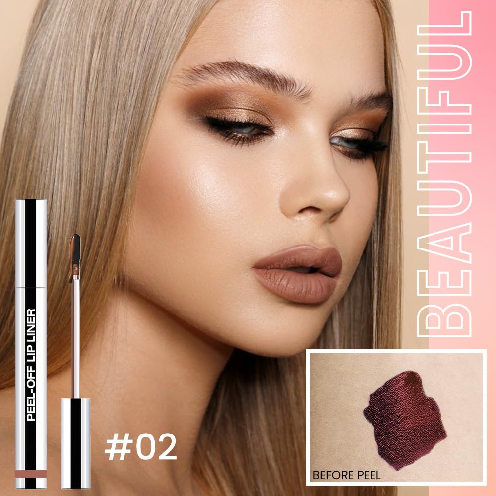 Hxssll 2 Pcs Matte Liquid Lip Stain Peel Off Lip Liner, Long Lasting Lip Tattoo, Waterproof & Transfer-Proof Lip Liner Peel Off Lip Gloss for All Skin Types. 0.12 fl oz #02+#03