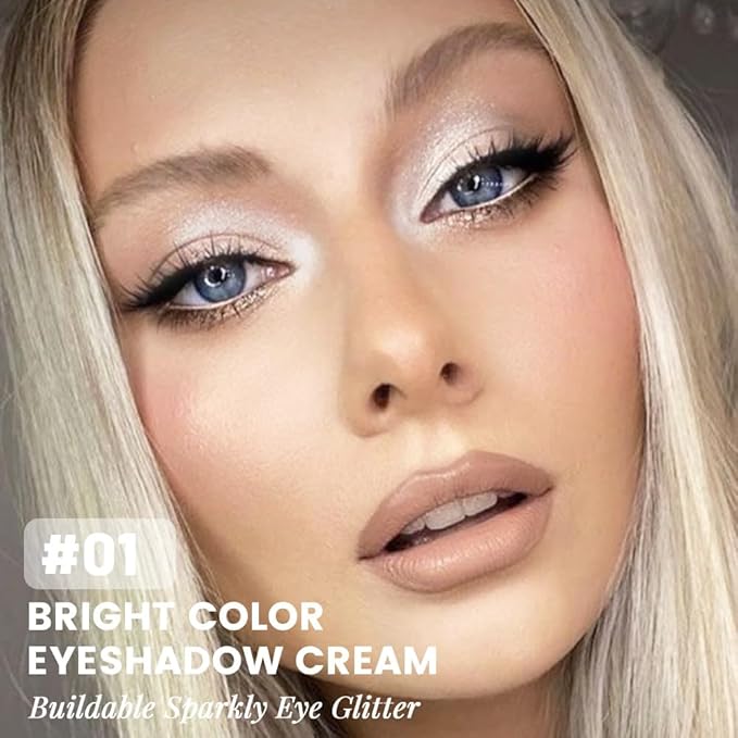 FeiCuiYun Pearl White Cream Glitter Shimmer Metallic Eyeshadow Palette Makeup, Natural Single Mini Instant Holographic Eyeshadow For Women, Sombras Crema Para Ojos, Talc, Paraben & Cruelty Free