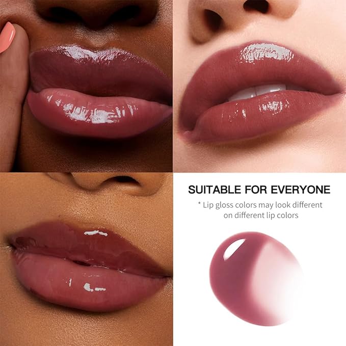 Brown Nourishing Lip Plumper Gloss, Wine Red Moisturizing High Shine Nude Lip Glow Oil, Long Wear Hydration Mini Liquid Lipstick Makeup, Fresh Lightweight Glossy Plumping Lip Gloss for Women (01#)