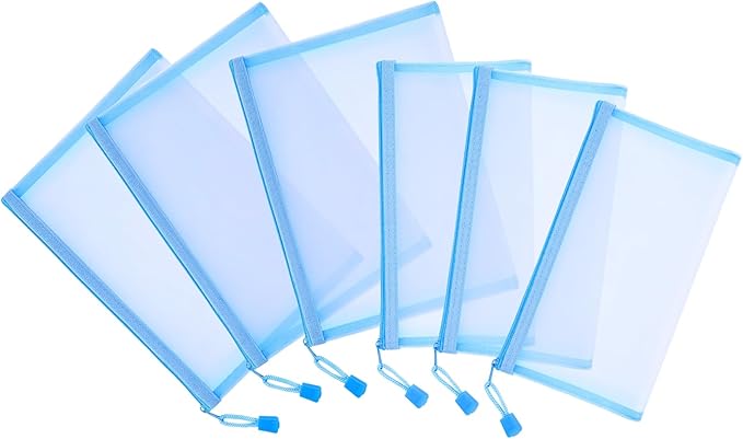 Sinzip 12 Pieces Zipper Nylon Mesh Pouch, Mesh Cosmetic Bags Makeup Bags Pencil Case, Multipurpose Travel Bags for Cosmetic School Office Supplies and Travel Accessories (Sky Blue, A5+B6)