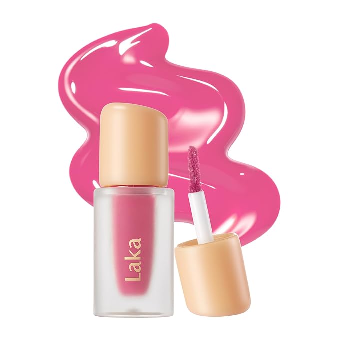 Laka Fruity Glam Lip Tint Mini, 1.9g/0.07oz, Glowing Lip Stain with Wide Color Spectrum, Hydrating & Lightweight Texture, Long-Lasting Bold Stain, Non-Sticky, Vegan, K-Beauty (#112 Ping-pong)