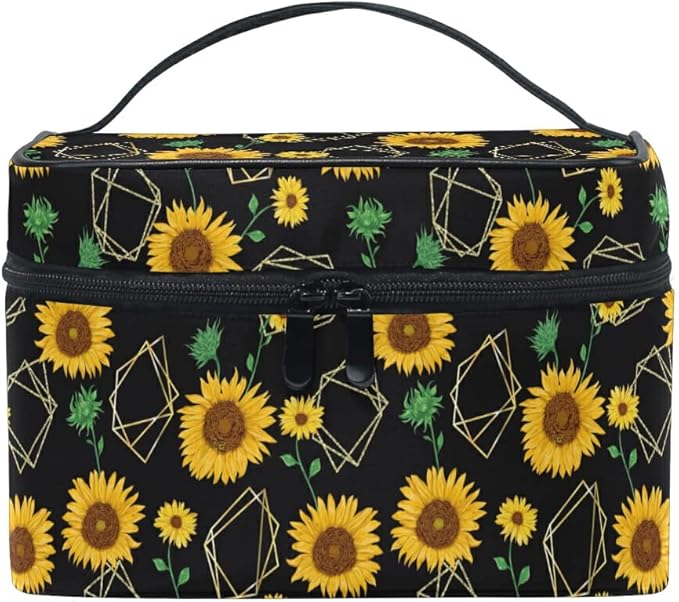 MNSRUU Sunflowers Makeup Bag, Flower Makeup Organizer Bags Toiletry Bag Box Travel Cosmetic Bag Make Up Train Case for Women Teen Girl Ladies
