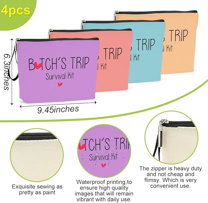4Pcs Girls Trip Gifts Favors Weekend Bag Funny Makeup Bag Girl Weekend Gift