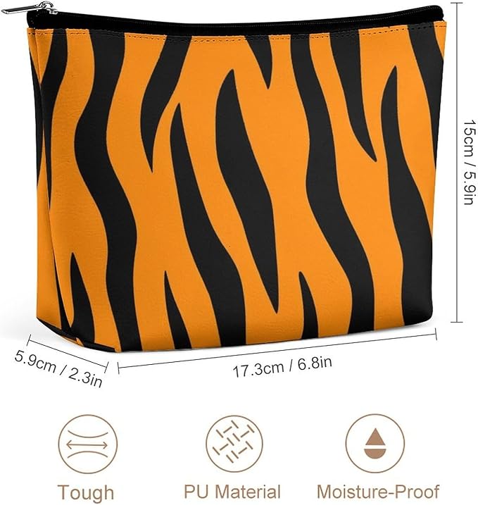 Meaudiwes Personality Fashion Zipper Cosmetic Case, Portable Makeup Case, Toiletry Bag, Tiger Stripes Animal Print Travel Cosmetic Toiletry Bag