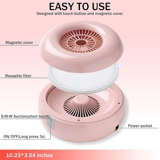 Yifupa Nail Dust Collector Nail Tech with 2 Reusable Filters Powerful Suction Nail Vacuum Cleaner Fan Dust Collector Professional Electric Extractor Magnetic Cover Low Noise for Acrylic Gel