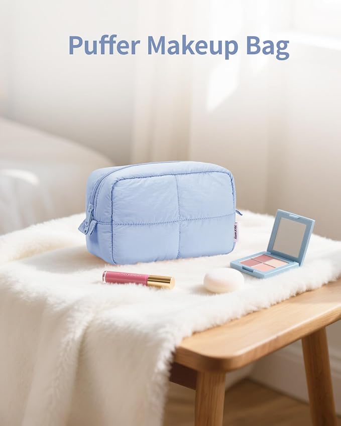 Narwey Puffy Makeup Bag Travel Toiletry Bag, Cute Cosmetic Bag for Women