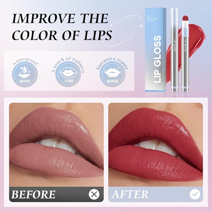 Hxssll Cushion Lip Gloss Matte Lip Tint – Long-Lasting Lightweight Color, Soft Plush Applicator for Gradient Blurred Lips, Non-Sticky Velvet Finish Hydrating Lip Stain 02#–Dusty Mauve