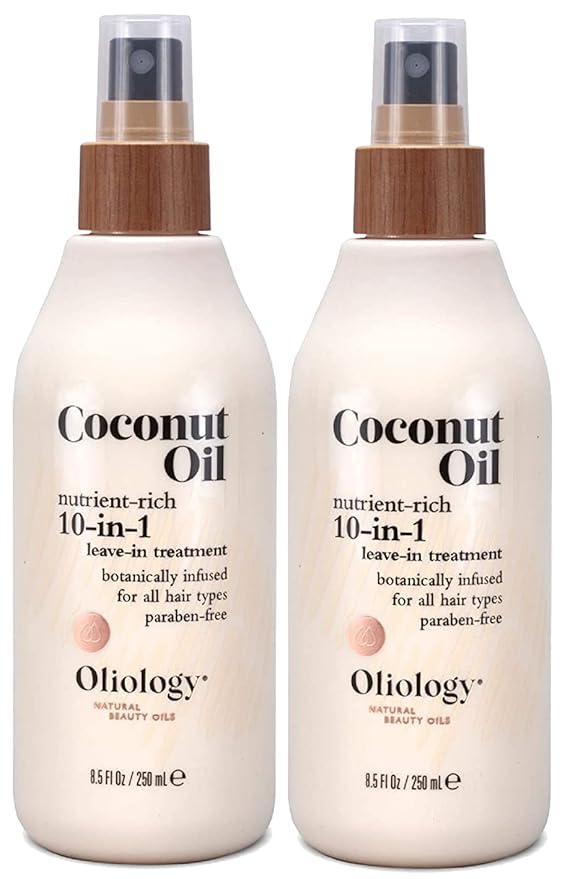 Oliology Coconut Oil 10-in-1 Multipurpose Spray - Leave in Treatment for All Hair Types | Detangles, Controls Frizz, Hydrates & Moisturizes | & Paraben Free (8.5 oz, 2 Pack)