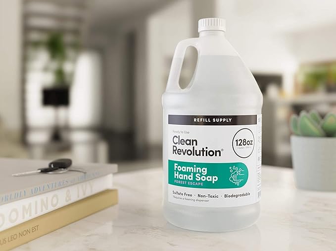 Clean Revolution Foaming Hand Soap Refill with Real Essential Oils, Moisturizing Sulfate-Free Hand Soap, Ready-to-Use Foam Soap Refill for Kitchen & Bathroom (Forest Escape, 128oz)