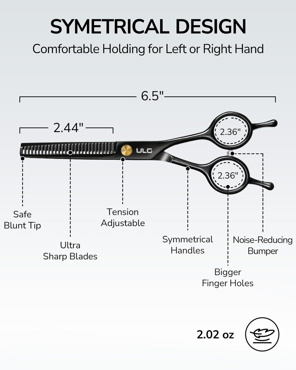 ULG Professional Thinning Shears for Hair Cutting - 6.5’’ Hair Thinning Scissors, Ultra Sharp Japanese Stainless Steel, Ergonomic Handle for Barbers, Stylists, Salon & Home Use, Black