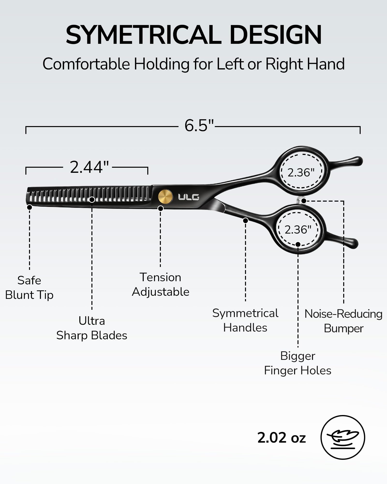 ULG Professional Thinning Shears for Hair Cutting - 6.5’’ Hair Thinning Scissors, Ultra Sharp Japanese Stainless Steel, Ergonomic Handle for Barbers, Stylists, Salon & Home Use, Black