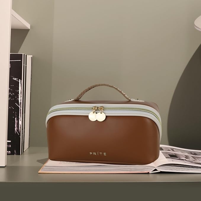 Prite Makeup Bag Travel Toiletry Bag Open Flat Cosmetic Organizer for Women