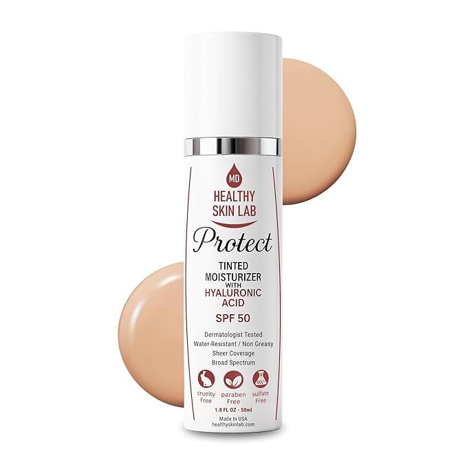 Healthy Skin Lab Protect Tinted Moisturizer SPF 50, Sheer Universal Tint, Lightweight Hydrating Mineral Sunscreen for Face, Hyaluronic Acid, Broad-Spectrum Daily SPF, Dermatologist-Tested, 1.8 oz