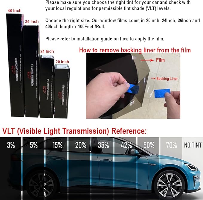 United 50% VLT Carbon Window Tint Film - 40" x 100' 2PLY High Performance Car Window Tint, 99% UV Block, Heat & Glare Reduction, Privacy Tint for Car, Truck & Home