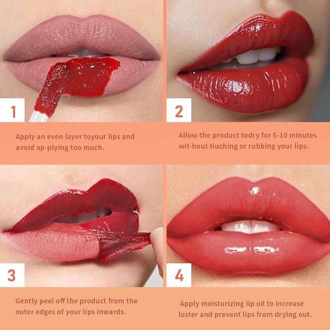 Rose Pink Peel Off Lip Gloss Tattoo and Lip Oil 2-in-1, Lip Stain Peel Off Masque - Peel Off Lip Tint,Long Lasting Waterproof Transfer-proof Lip Mask Lip Gloss Peel Off Lip Liner,Stay Lip Makeup #02