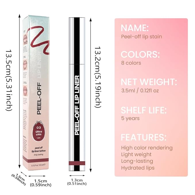 Hxssll Matte Lip Gloss Stain-Peel Off Lip Liner Tattoo, Brownish Red Lip Tint，Long Lasting Peel Off Lip Stain, Waterproof Transfer-proof Lip Mask Lip Liner Peel Off Lip Gloss,Stayn Lip Makeup. #03