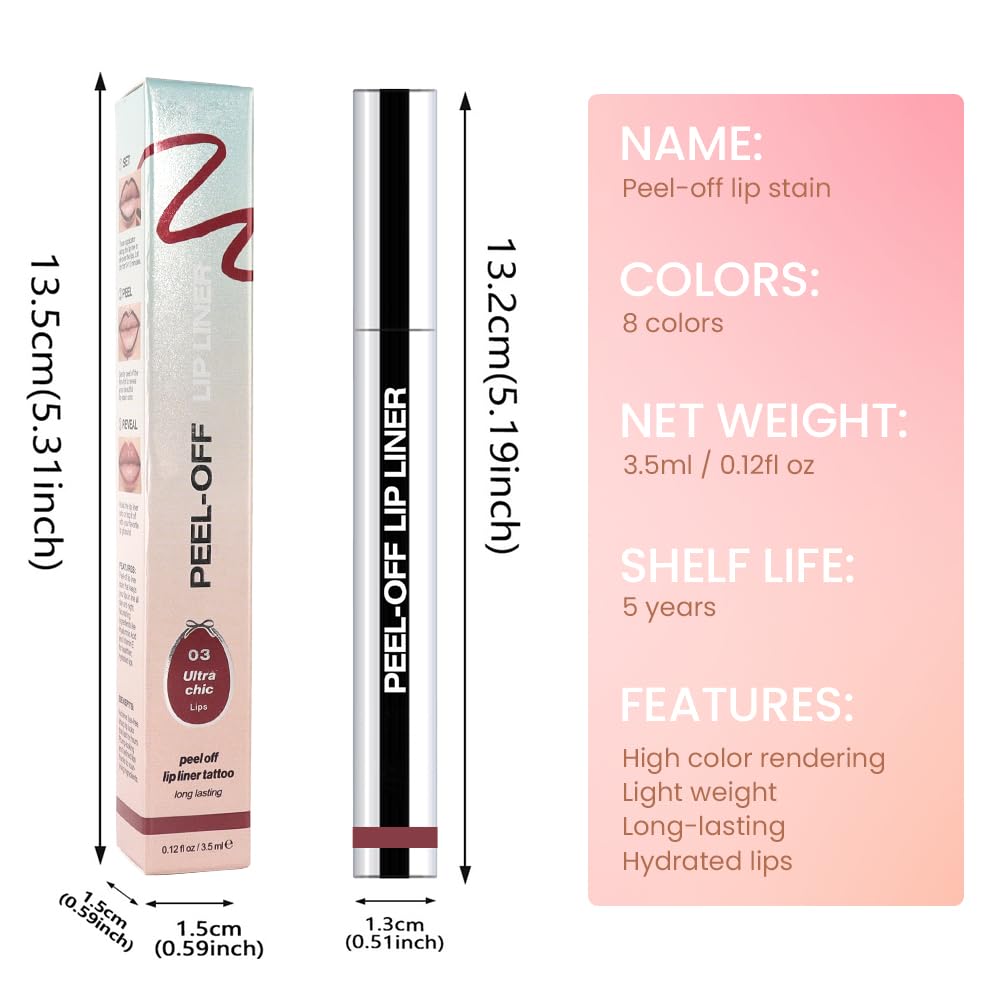 Hxssll Matte Lip Gloss Stain-Peel Off Lip Liner Tattoo, Brownish Red Lip Tint，Long Lasting Peel Off Lip Stain, Waterproof Transfer-proof Lip Mask Lip Liner Peel Off Lip Gloss,Stayn Lip Makeup. #03
