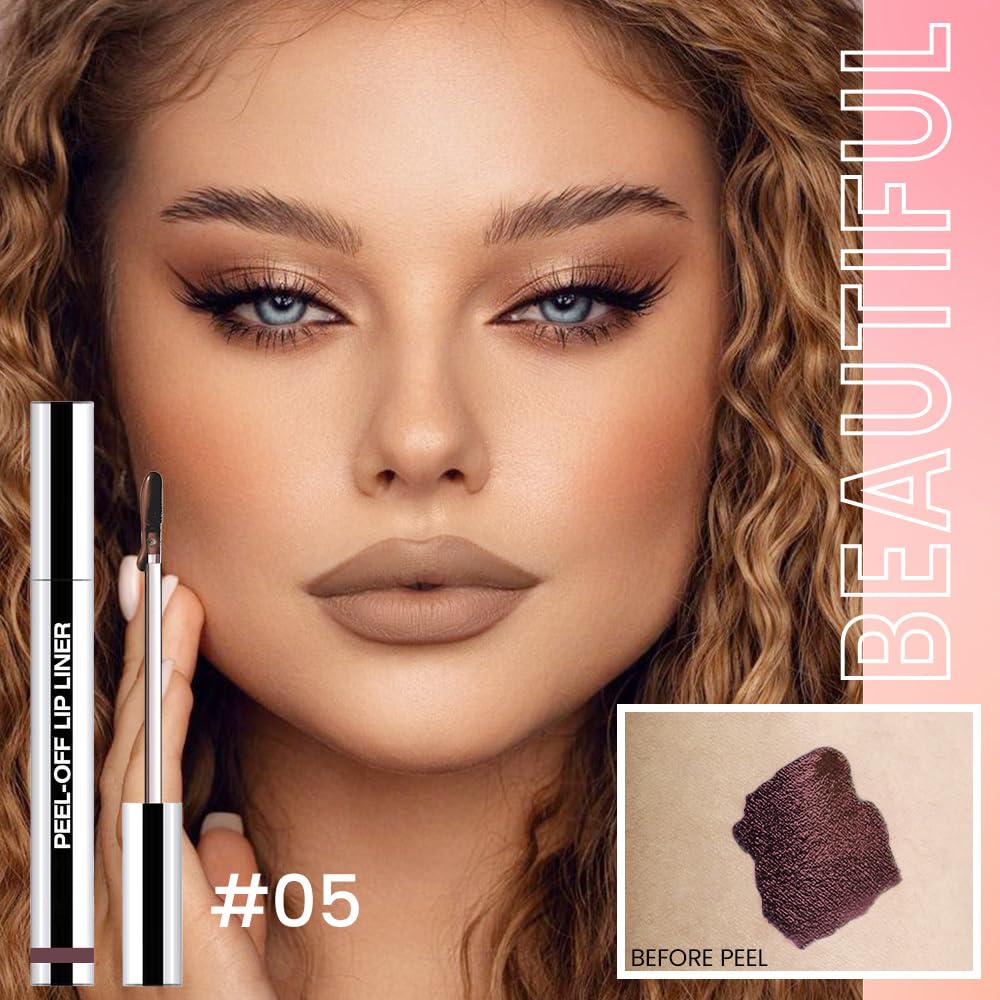 Hxssll Matte Lip Gloss Stain-Peel Off Lip Liner Tattoo, Dark Brown Lip Tint，Long Lasting Peel Off Lip Stain, Waterproof Transfer-proof Lip Mask Lip Liner Peel Off Lip Gloss,Stayn Lip Makeup. #05