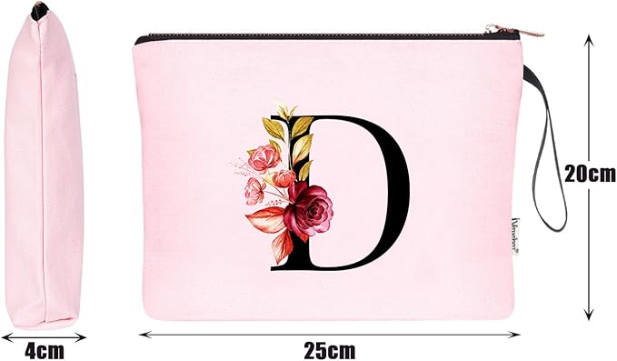 Vavabox A-Z Personalized Makeup Bag, Birthday Gifts for Women Mom, Gifts for Best Friend, Bride Bridesmaid Cosmetic bag (D, 06-Pink)