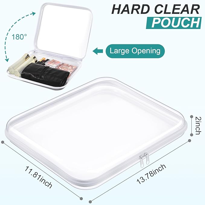 Hoolerry 3 Pcs Clear Hard Zipper Case Hard Plastic Zipper Pouch Makeup Bag Portable Travel Organizer for Cosmetics, Office Supplies, Documents & Toiletries(White,L)