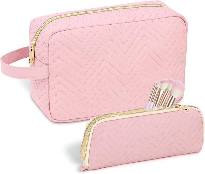 Sernaxi Personalized Initial Makeup Bag Waterproof Leather Cosmetic Bag Travel Toiletry Bag, Valentine’s Day Gift Makeup Organizer Case & Makeup Pouch for Women Teen Girls Mom Girlfriend Wife