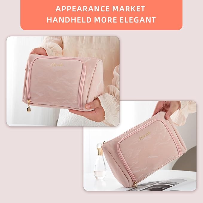 YIYIDSTO Cosmetic Bag Travel Makeup Bag Large Capacity Small Travel Zipper Pouch Makeup Organizer Bag for Women (Pink-2 Pack)