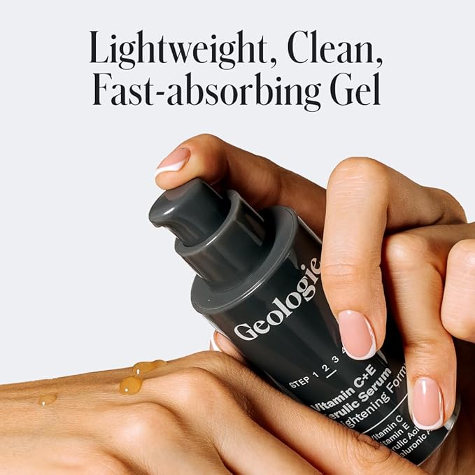 Geologie Vitamin C+E Ferulic Acid Face Serum | Brightening & Firming Anti-Aging Gel Formula | 5% Light-Protected & Stabilized Vitamin C, 0.5% Vitamin E, 1.5% Hyaluronic Acid | 30 ML