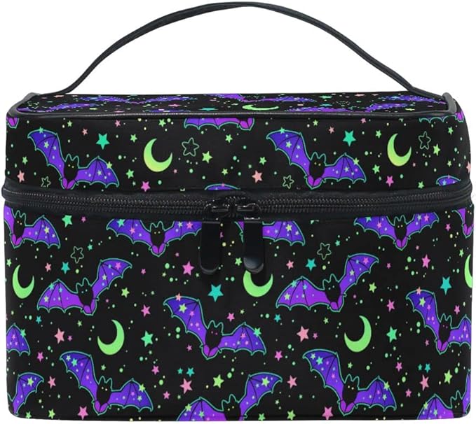 MNSRUU Goth Makeup Bag, Magic Gothic Galaxy Bat Makeup Organizer Bags Toiletry Bag Box Travel Cosmetic Bag Make Up Train Case for Women Teen Girl Ladies Skulls 219