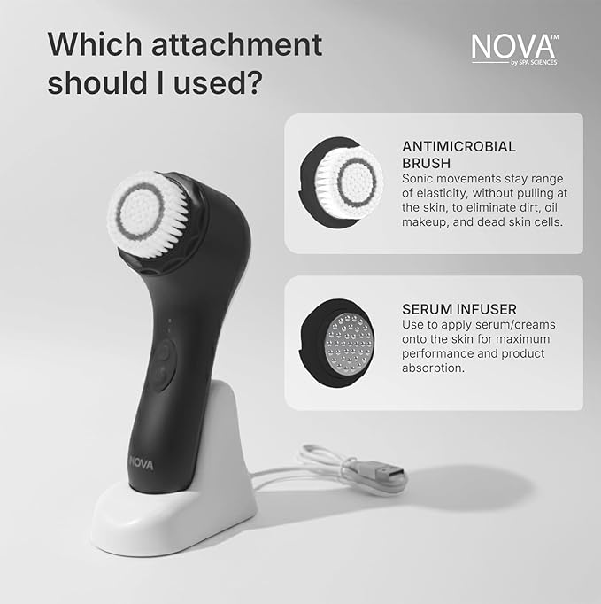 Spa Sciences NOVA - Sonic Cleansing Face Brush & Infusion System - Black