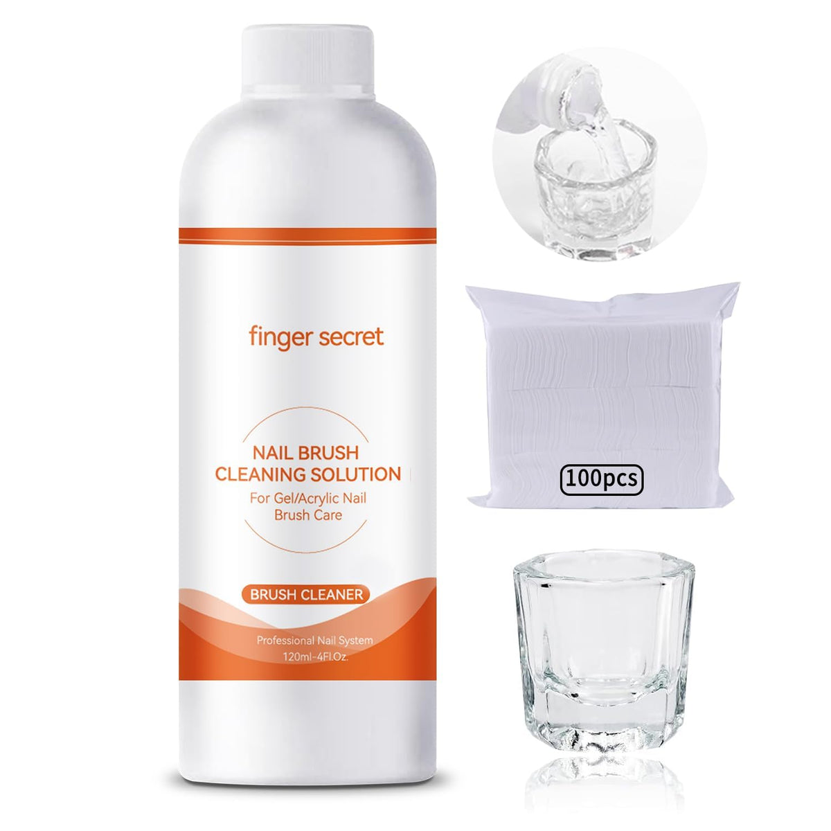 BEVINAS Nail Polish Remover Kit Nail Glue Remover & Nail Brush Cleaner Professional Nail Remover Quickly Clean Nail Brushes with Glass Cup Nail Cleaning pads for Nails