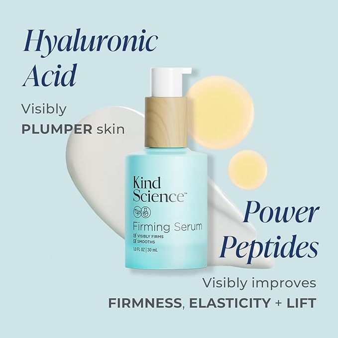 Kind Science Firming Serum, Anti Aging Face Treatment, Lightweight Facial Serum With Retinol Alternative Bakuchiol & Peptides, Fragrance Free, For Sensitive Skin and All Skin Types, 1 fl oz