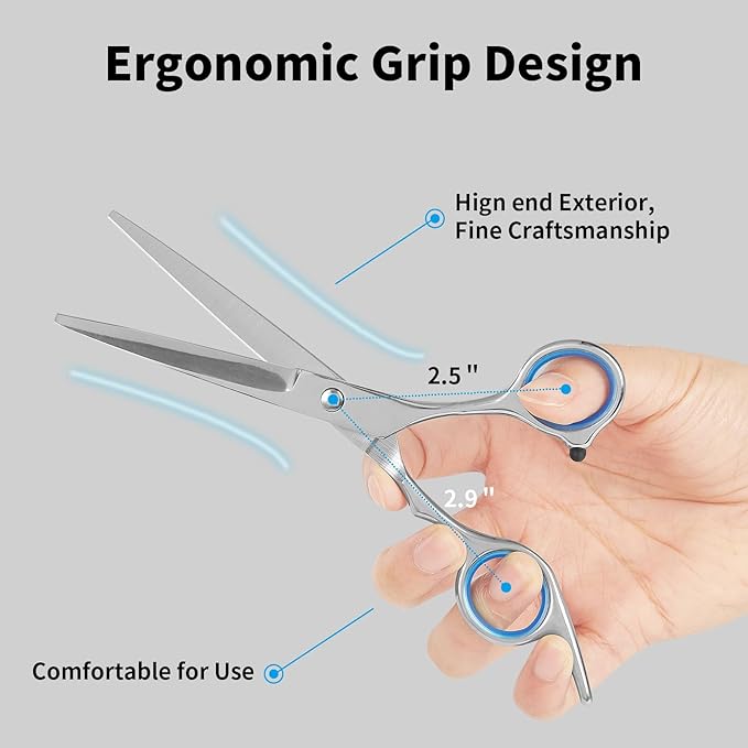 Homekoey Hair Cutting Scissors,6.5 Inch Professional Stainless Steel Barber Haircut Shears Razor,Sharp Blades,One Comb Included, For Salon Home Men Women Adults Kids Pet (Silver)