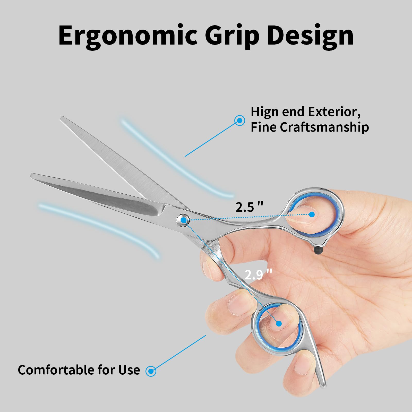 Homekoey Hair Cutting Scissors,6.5 Inch Professional Stainless Steel Barber Haircut Shears Razor,Sharp Blades,One Comb Included, For Salon Home Men Women Adults Kids Pet (Silver)