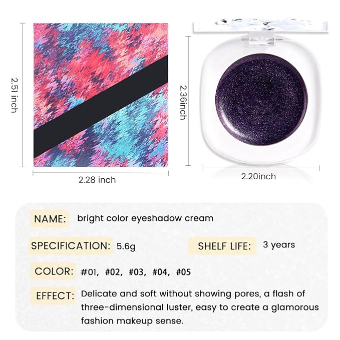 FeiCuiYun Dark Purple Cream Glitter Shimmer Metallic Eyeshadow Palette Makeup Halloween Birthday Party Wear, Natural Single Mini Instant Holographic Eyeshadow For Women, Sombras Crema Para Ojos