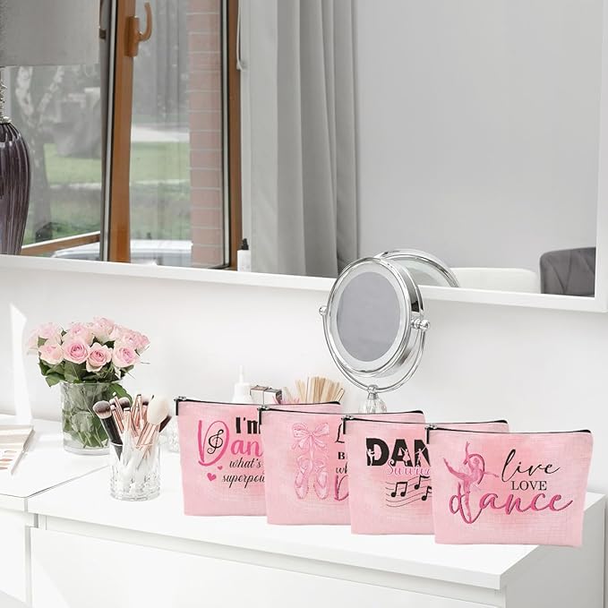 CQM 4 Pcs Dance Makeup Bag, Dancer Gifts, Dance Gifts Cosmetic Bag